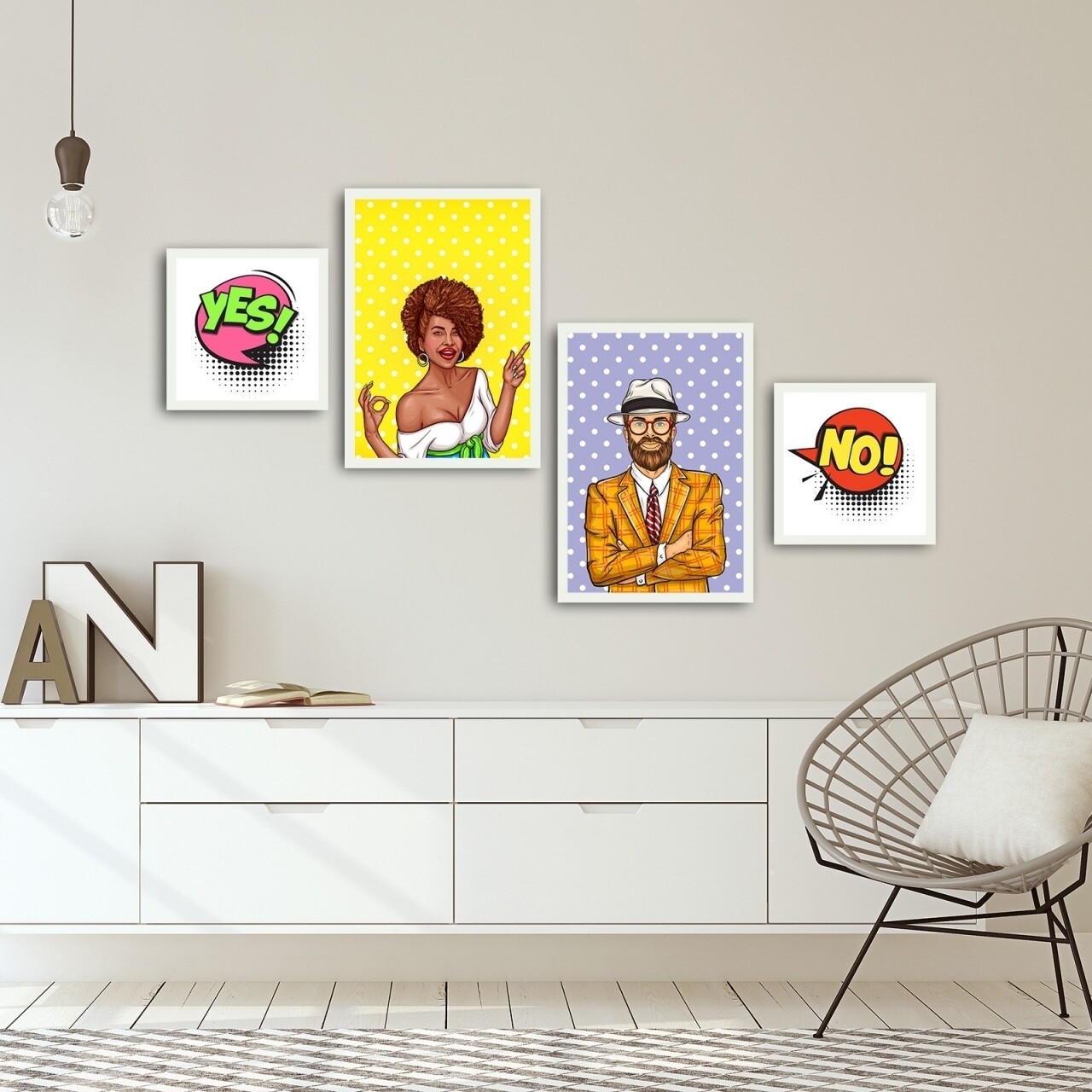 Set 4 tablouri decorative, Alpha Wall, Yes! No!, MDF/PVC, multicolor - imagine 3